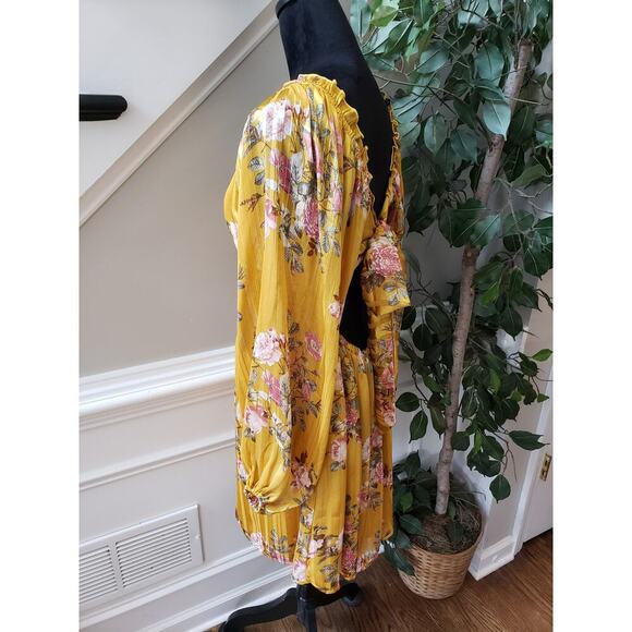 Forever 21 Sheath Dress Womens OX Yellow Floral Keyhole Back Bow Sweetheart Neck - Picture 12 of 14